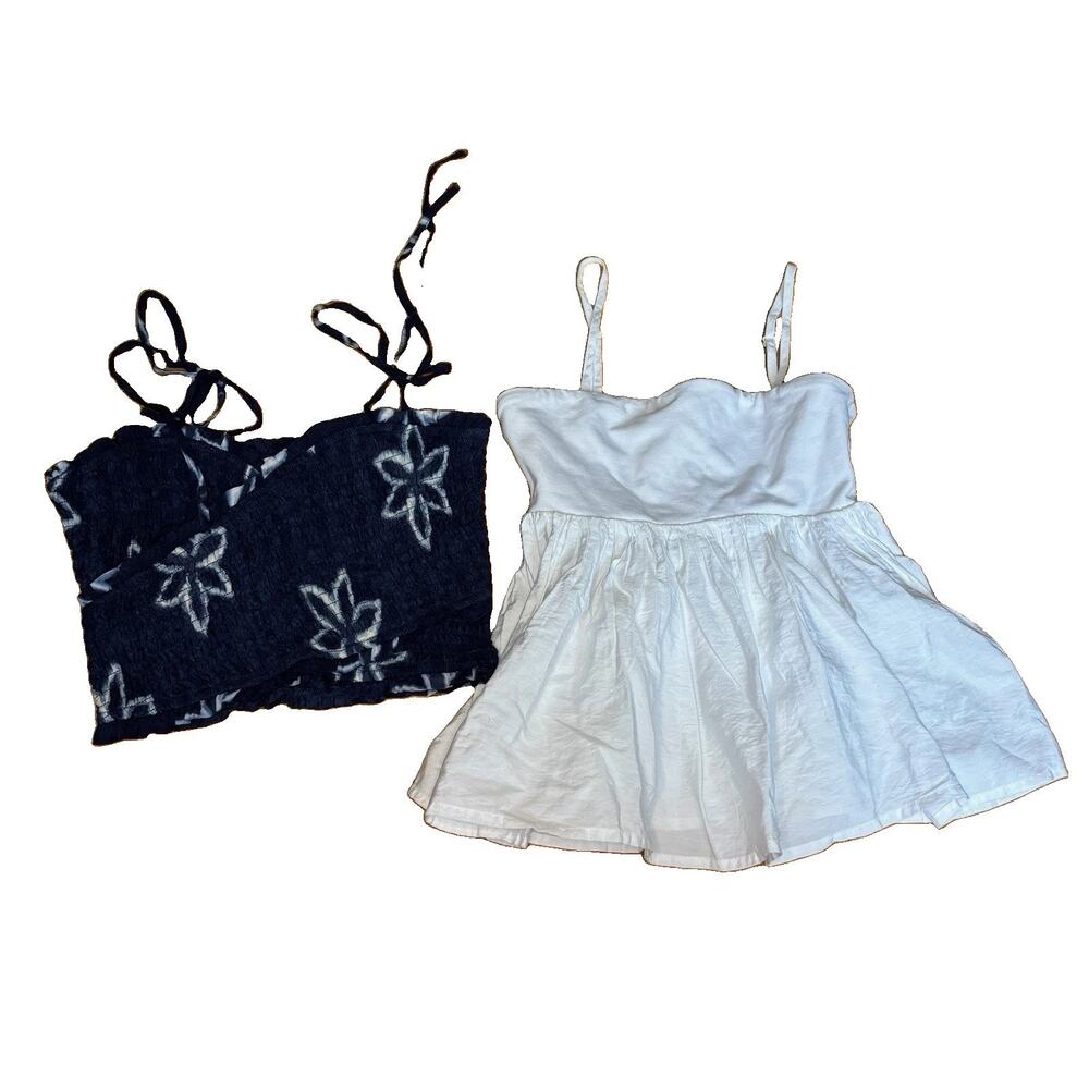 Lot of 2 American Eagle Women XXS Tank Tops Smocked Cropped White Babydoll Camis
